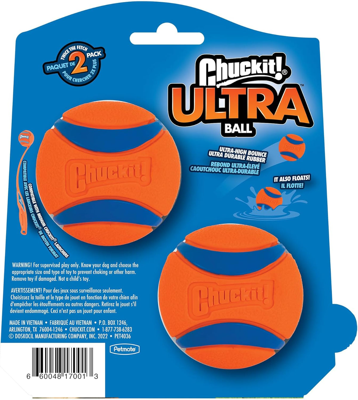 Chuckit! Ultra Ball Dog Toy - Medium Bouncy Fetch Balls For Dogs 20-60 lbs - Made from Durable Rubber - Floating Water Pet Toys - Size Medium - 2.5-inch Diameter - Pack of 4