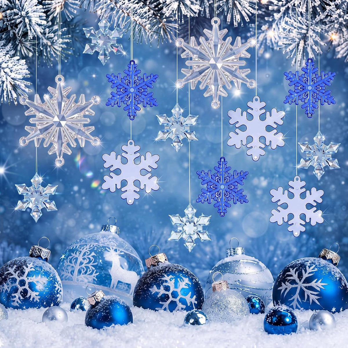 Dilunave 40 Pcs Glacier Christmas Snowflake Ornaments for Xmas Tree