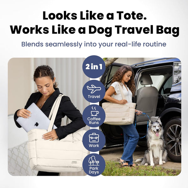 Rubyloo Puffer Dog Travel Bag for Dog Moms, Diaper Bag with Travel Bowls