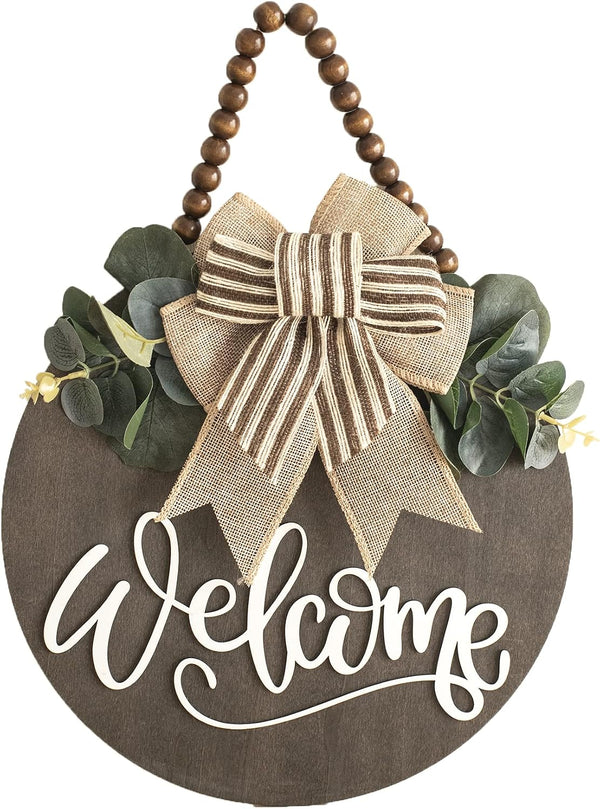Welcome Sign for Front Door 12 in Wreath Decorations for All Seasons Brown