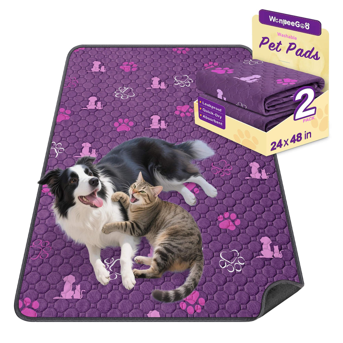 WanpeeGoo Washable Pee Pads for Dogs, Waterproof, 18 x 24 in, 4 Pack, Gray | Super Absorbent, Waterproof and Non-Slip; Washable, Reusable Dog Pads for Crates, Playpens, Floors, Furniture and Travel