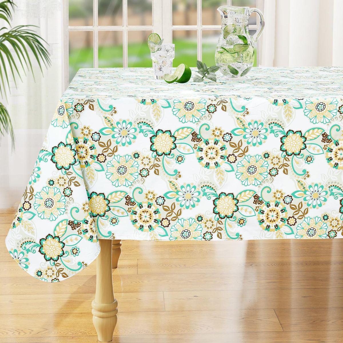Rectangle Waterproof Vinyl Table Cloth, Wipeable Tablecloth with Flannel Backing, Plastic Table Cover for Fall, Thanksgiving (Pumpkin, 52" x 70")