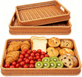 3PCS Hand-Woven 16“ Rattan Rectangular Serving Tray with Handles – Wicker Tray for Coffee Table Decor, Breakfast Basket, Drinks, Fruit, Snacks Organizer, Ottoman & Kitchen Counter Outdoor