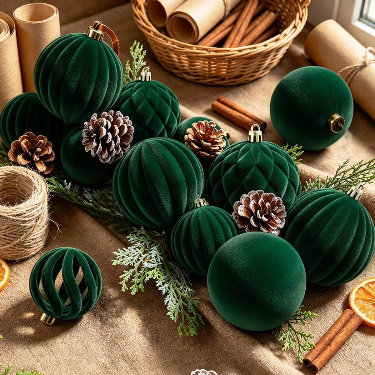 Thewe 40Pcs Velvet Shatterproof Christmas Ball Ornaments Set，Green