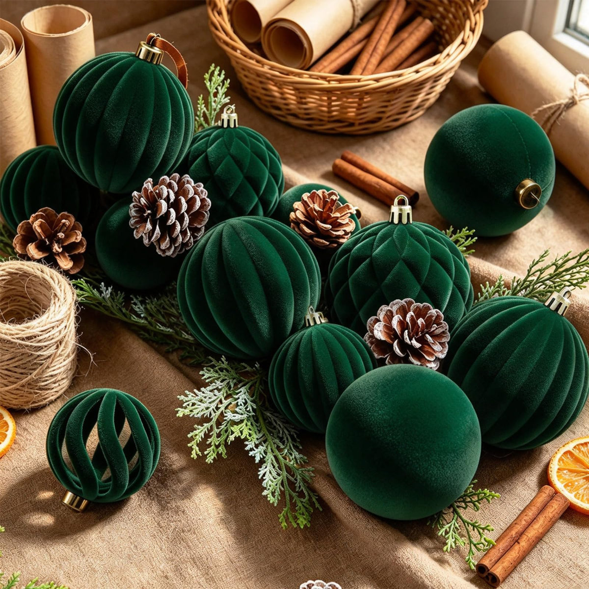 Thewe 40Pcs Velvet Shatterproof Christmas Ball Ornaments Set，Burgundy