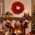 Riceshoot Christmas Artificial Poinsettia Wreath 20" Christmas Red Wreath