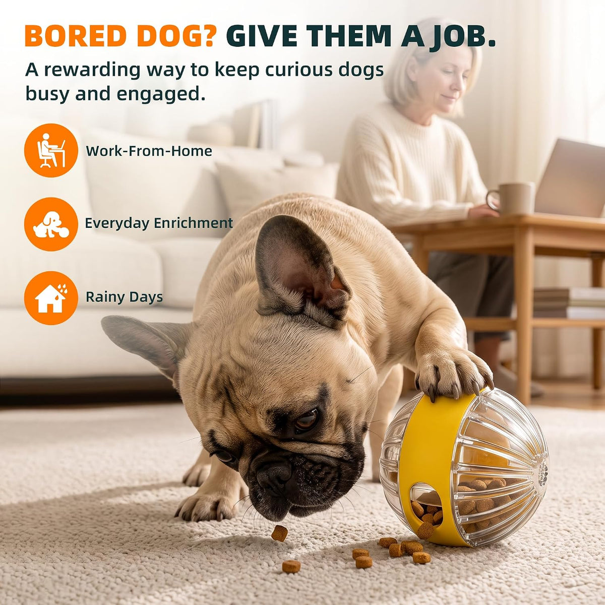 2-in-1 Dog Puzzle Toy, Interactive Treat Dispensing Ball