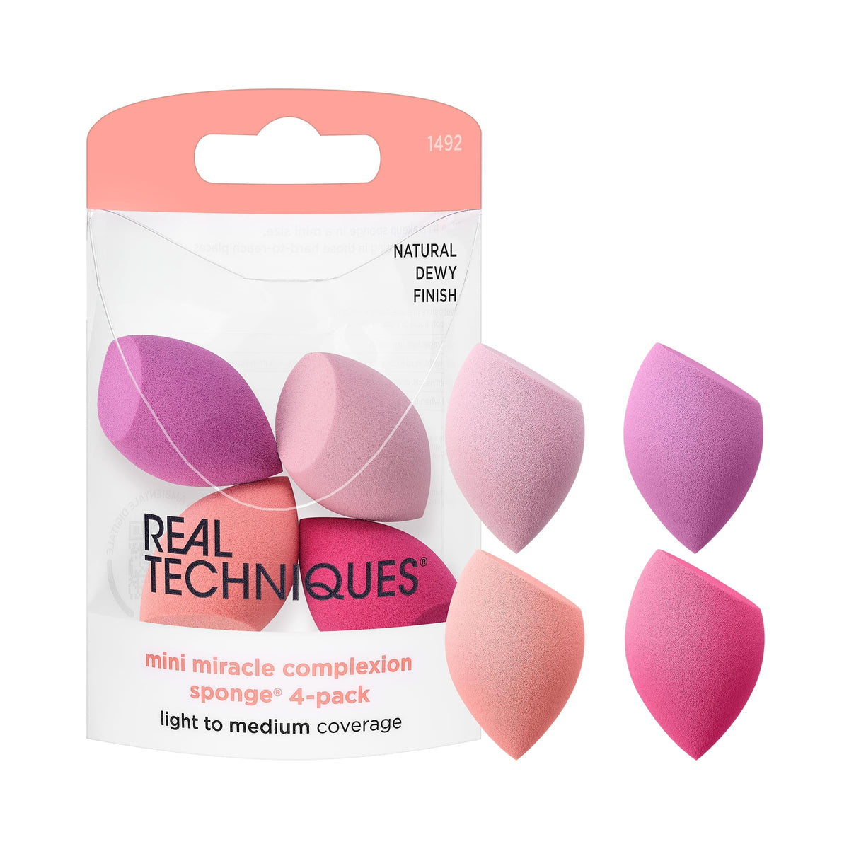 Real Techniques Miracle Complexion Sponge, 4 Pack, For Applying Liquid & Cream Foundation, Skin Tint & Concealer, Makeup Blending Sponge, Natural Finish, Latex-Free & Cruelty-Free