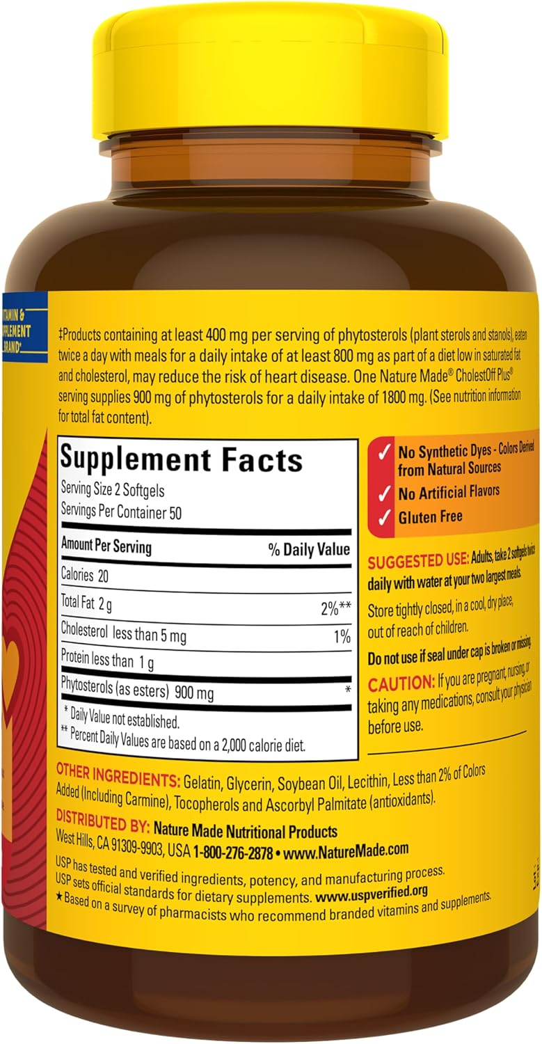 Nature Made CholestOff Plus, 100 Softgels | Dietary Supplement for Heart Health Support, 25 Day Supply