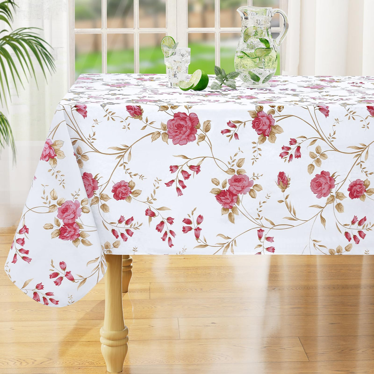 Rectangle Waterproof Vinyl Table Cloth, Wipeable Tablecloth with Flannel Backing, Plastic Table Cover for Fall, Thanksgiving (Pumpkin, 52" x 70")