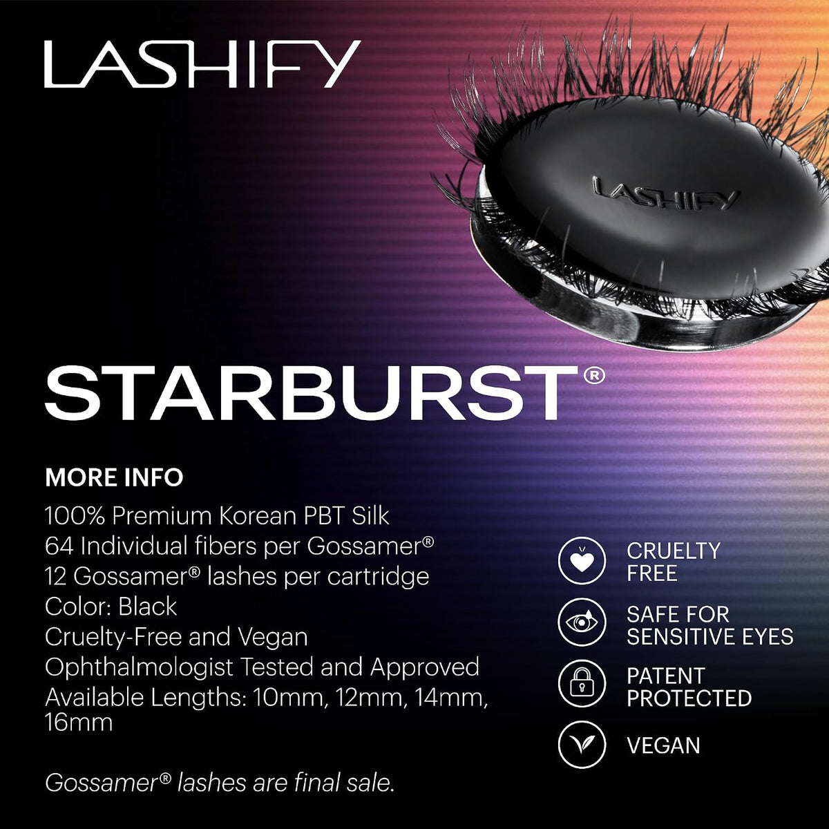 Lashify Star Burst 16mm Gossamer DIY Eyelash Extensions Refill, The Ultimate Multi-Length Multi Layered Lash, Black, Easy False Lashes