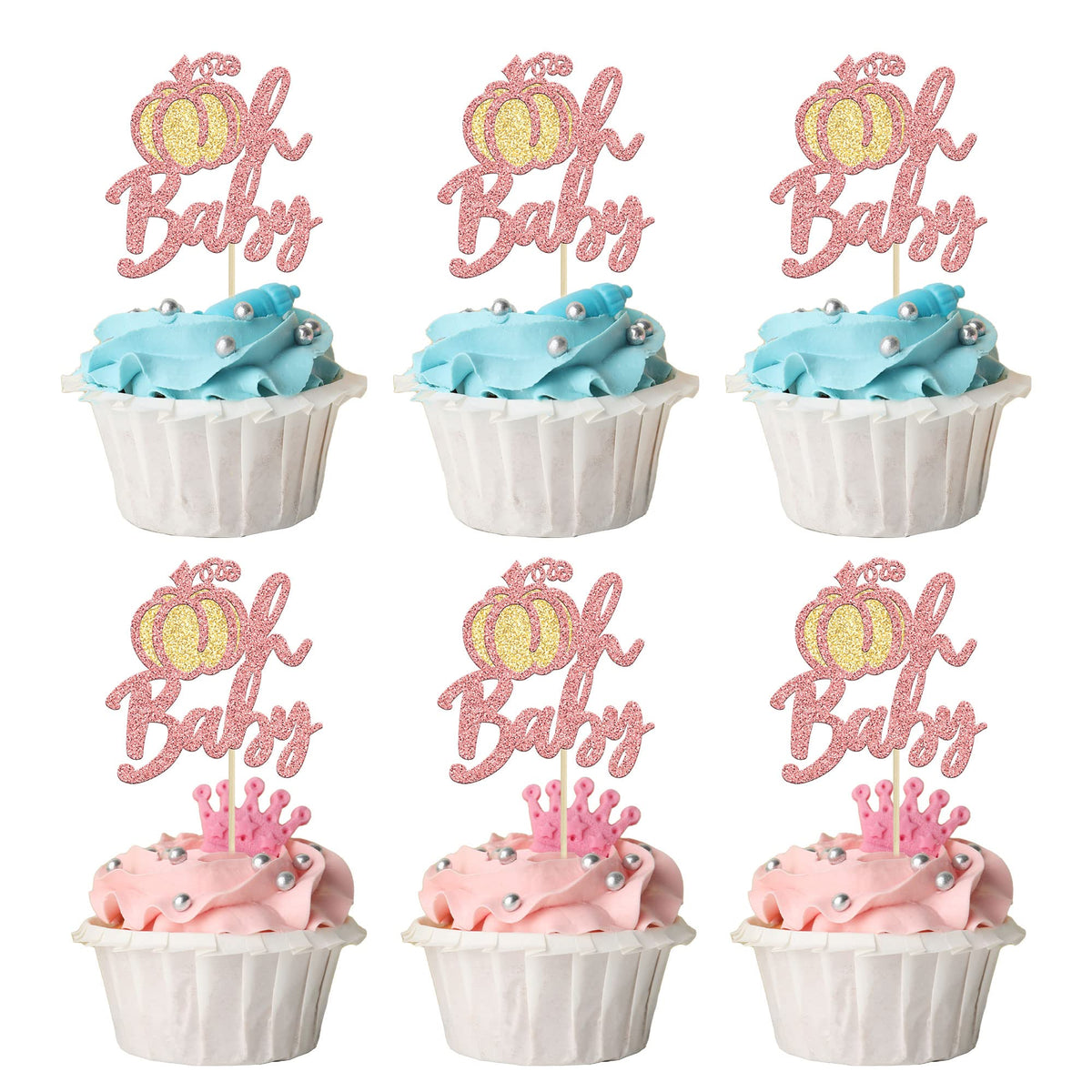24pc Little Pumpkin Cupcake Toppers - Glitter Pumpkin Cupcake Picks - Baby Shower Decorations - Fall Harvest Theme - Kids Birthday Party Supplies