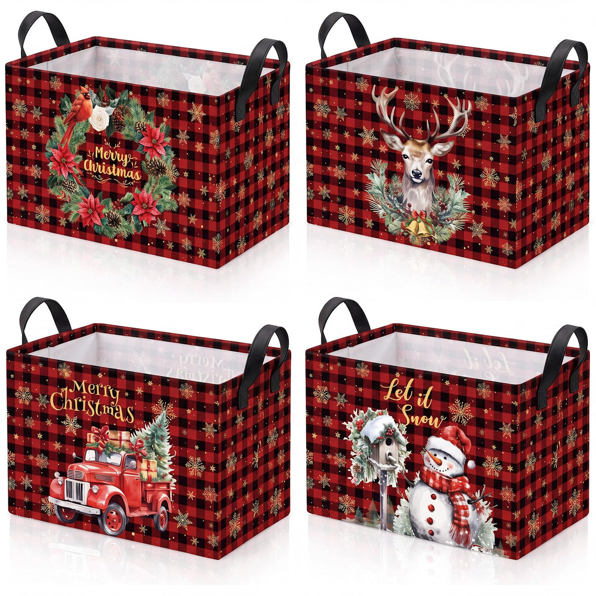 4 Pcs Thanksgiving Storage Basket Empty with Handles, Large Fabric
