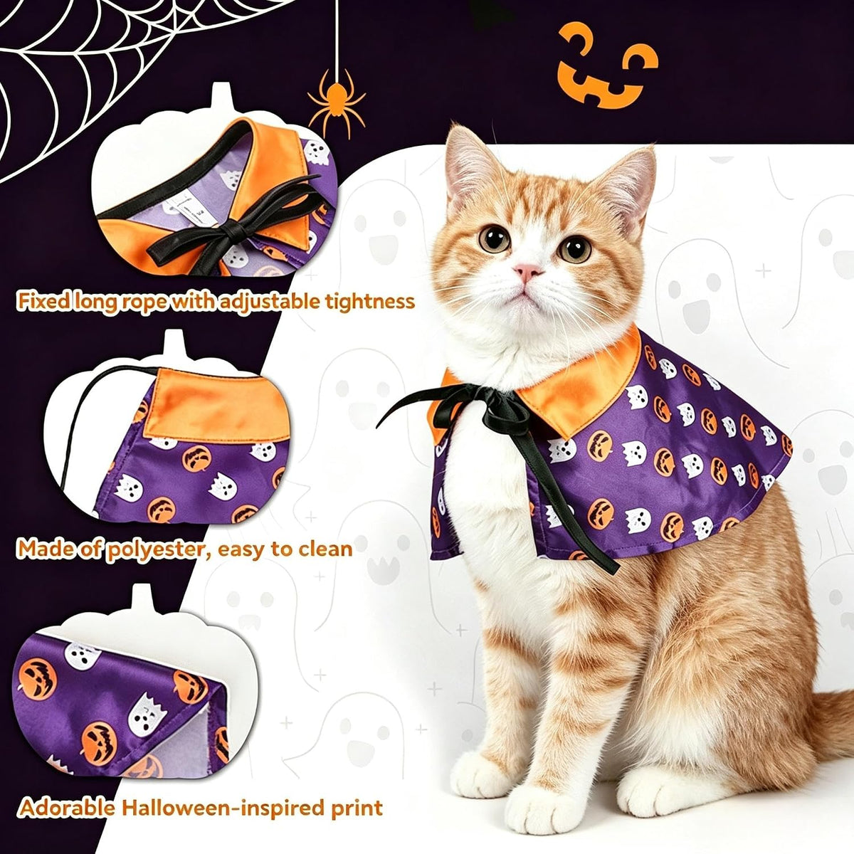Enjoying Cat Halloween Costume, Pet Vampire Costume for Small Dogs Cats Rabbits, Kitty Pumpkin Cloak Outfit Party Halloween Cosplay