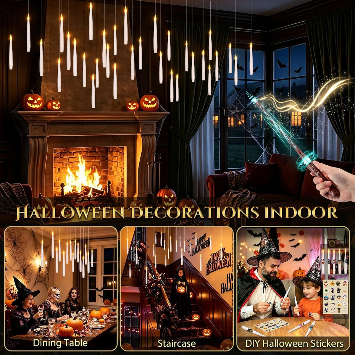 OCATO Upgraded 20Pcs Floating Candles with Wand for Halloween Decorations