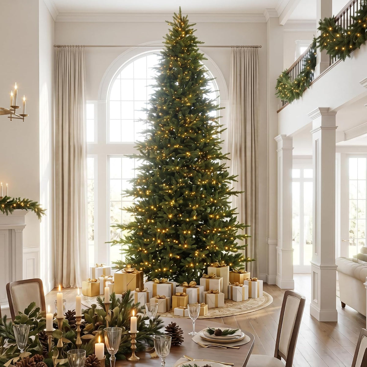 Glitzhome 15ft Prelit Artificial Christmas Tree, Vibrant Evergreen Fir with 5,000 Warm White/Multi-Color Chasing and Twinkling Lights, 13,459 PE&PVC Branch Tips, 9 Function w/Foot Pedal, Simple Setup