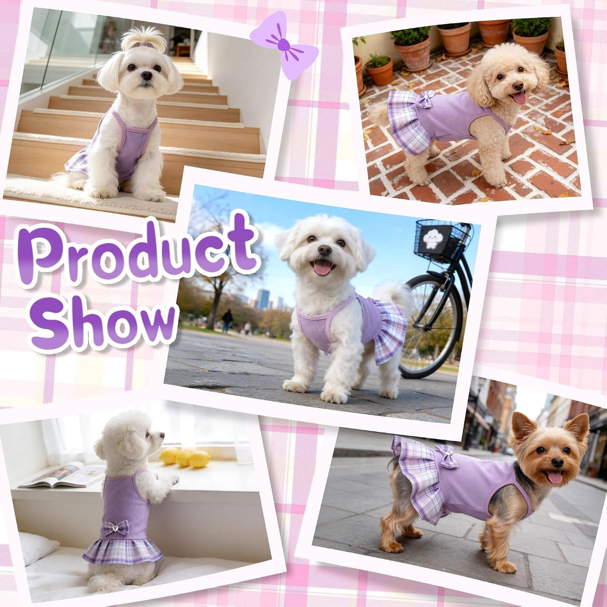 YUDODO Pet Dog Dress for Small Dogs Girl, Pet Summer Clothes with Bowtie | Soft, Stretchy, Breathable, Sleeveless, Cute Princess Pet Dress, For Yorkie Chihuahua Maltese, Purple, S