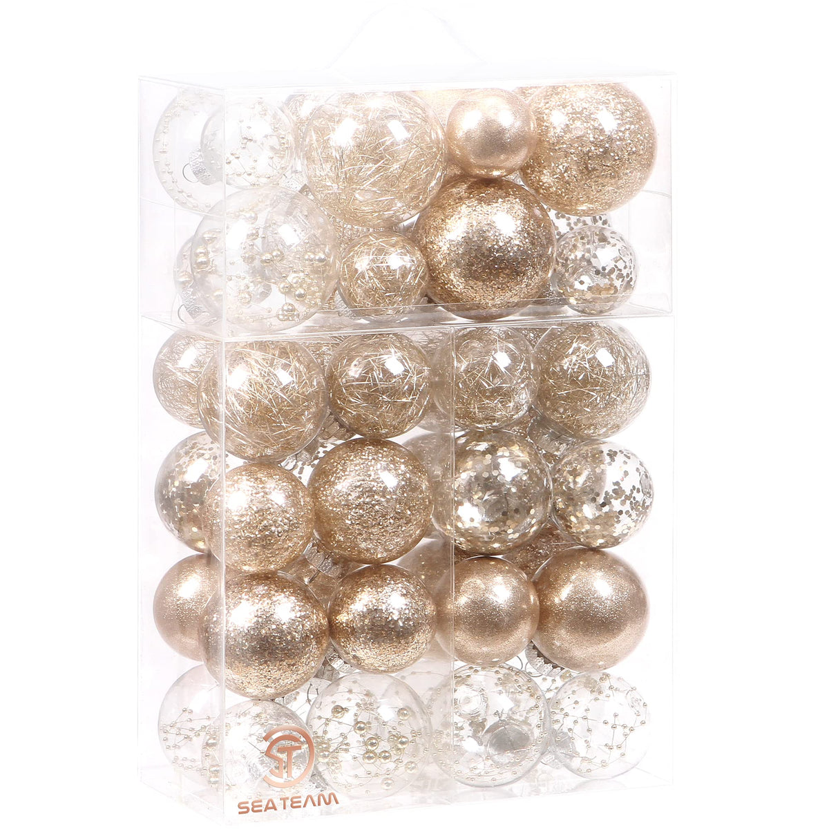 Sea Team 30-Pack Clear Christmas Ball Ornaments with Fillers, Champagne