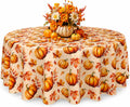 Fall Tablecloth Round 60 Inch Pumpkin Maple Leaf Thanksgiving Table Cloth