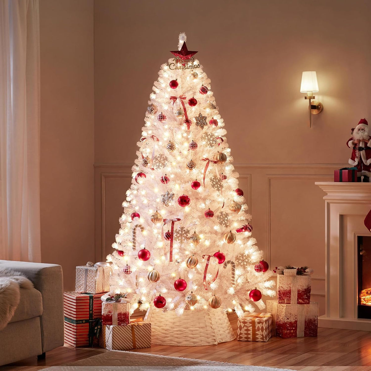 Yaheetech 6ft Pre-lit Christmas Tree with 300 Warm White Lights, White