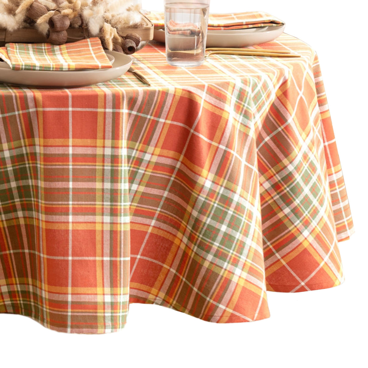 Hawley Plaid Harvest Cotton Tablecloth, Multicolor - 70" W x 70" L Round