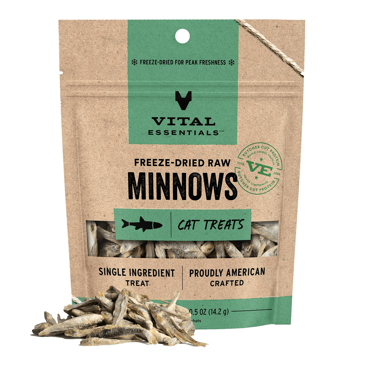 Vital Essentials Freeze Dried Minnows Cat Treats | Single Ingredient | Premium Quality | Grain Free, Healthy Treats for Cats, 1 oz Bag