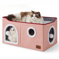 Bedsure Extra Wide Cat House Bed with Fluffy Ball and Scratch Pad,Grey | 23.6x16.9x13 in,Indoor Cat Cave for Multiple Pets, Foldable Cat Hideway Cube for Sleeping Large Cat and Kitten