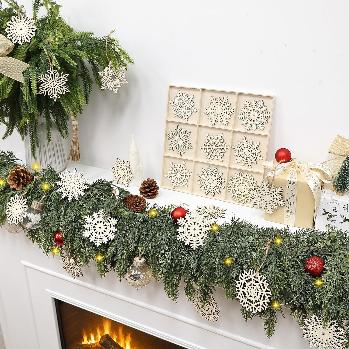 Wooden Snowflakes Ornaments Rustic Christmas Decorations for Tree Crafts