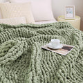 Chunky Knit Blanket Throw for Couch, 51"x63" Chunky Yarn Knitted Blankets | 100% Hand Knit Thick Chenille, Soft Breathable for Bed, Sofa, Home Decor, Cozy Gifts for Women Friends, Sage Green