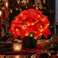 Der Rose Large Artificial Poinsettia Flowers with Lights for Outdoor, 14 in