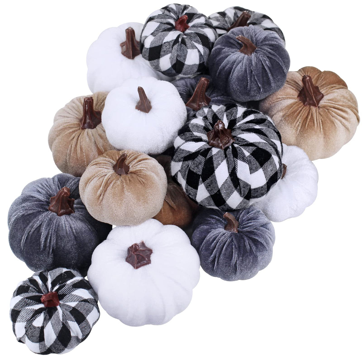 Winlyn 16 Pcs Assorted Small Faux Rustic Harvest Velvet Pumpkins Decorative Rust Orange Gold Olive Gray Fabric Pumpkins Foam Pumpkins Farmhouse Fall Thanksgiving Halloween Table Centerpiece Decor
