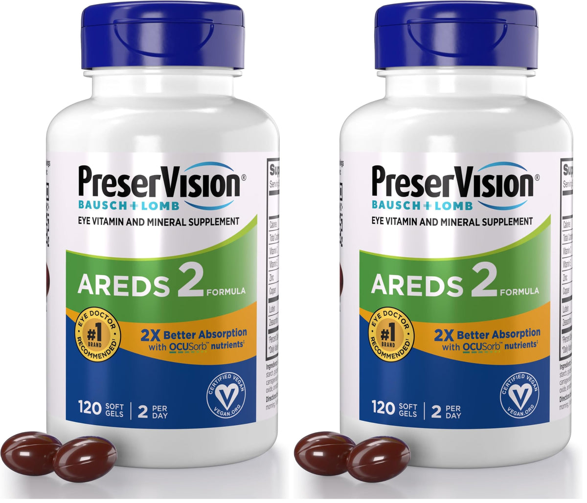 PreserVision AREDS 2 Eye Vitamins, #1 Eye Doctor Recommended Brand, Lutein and Zeaxanthin Supplement with Vitamin C, Vitamin E, Zinc, and Copper, 120 Softgels (Minigels)