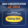Triple Strength DHA Omega-3 Fish Oil 3600 mg | Over 2100mg Omega-3 Fatty Acids with 860 mg of DHA | 1300mg EPA | Best Essential Fatty Acids | Premium Wild Caught & Burpless Fish Oil | 120 Softgels