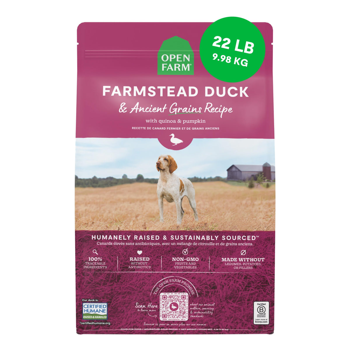 Open Farm, Ancient Grains Dry Dog Food, Protein-Rich & Nutrient Dense, 90% Animal Protein Mixed with Non-GMO Fruits, Veggies and Superfoods, Grass-Fed Beef Recipe, 4lb Bag