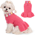 WOYYHO Small Dog Sweater Dress Checkerboard Knitted Princess Pet Dress