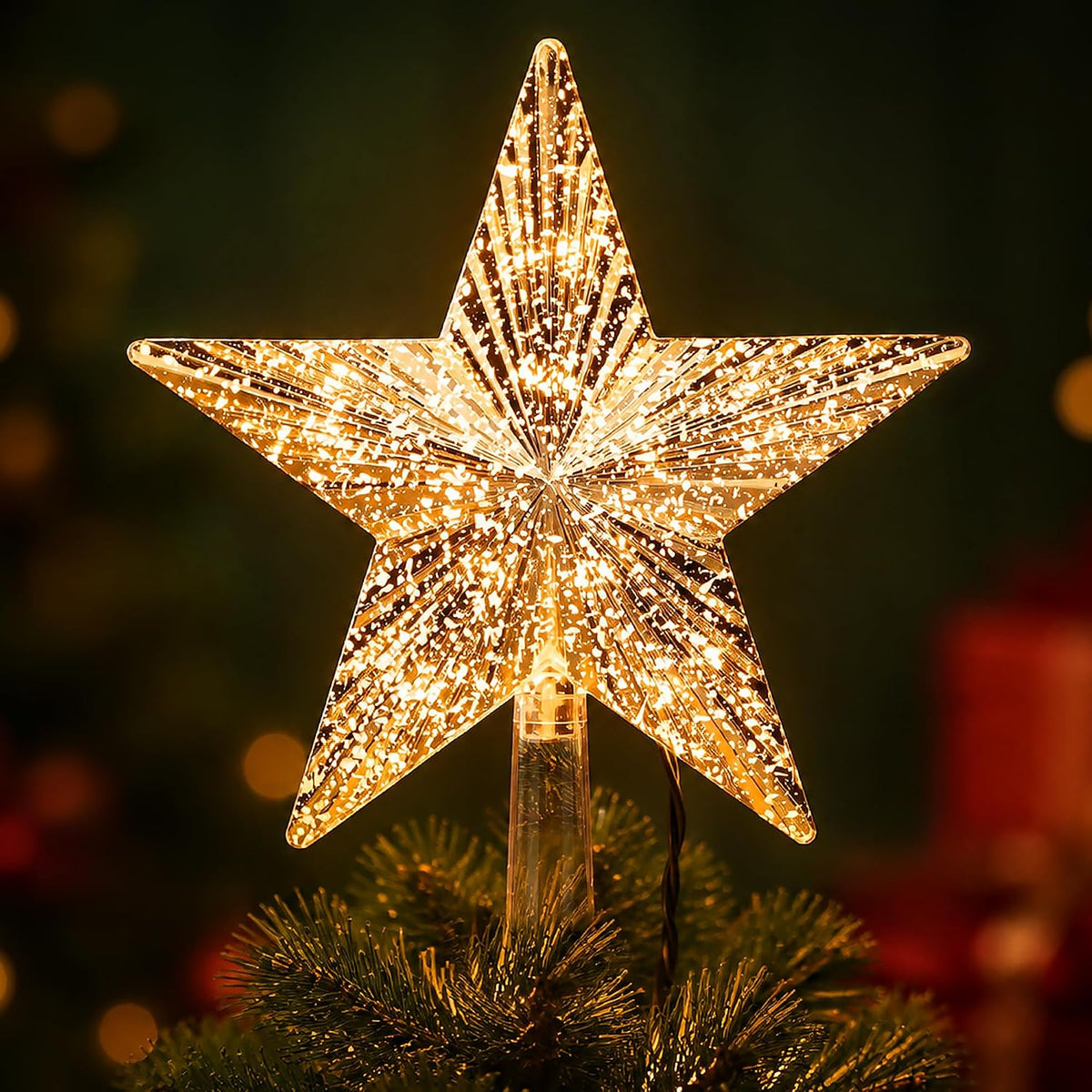 BrizLabs Gold Star Christmas Tree Topper, 8.5 in Lighted 5-Point Tree Star