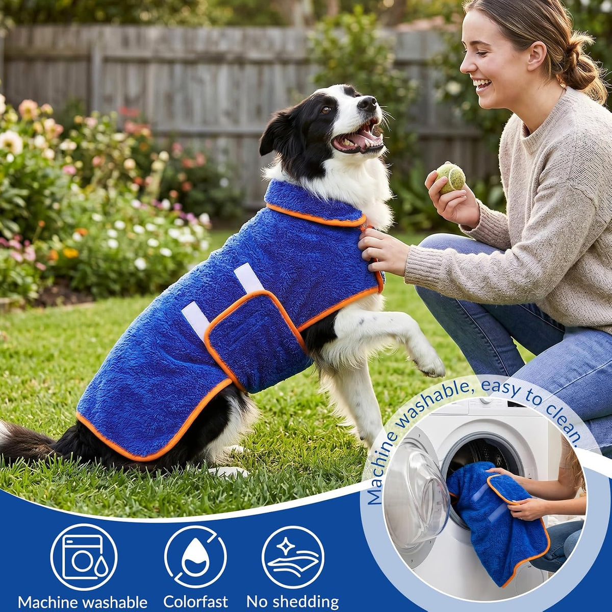 Dog Bathrobe, Super Absorbent for Small to Large Dogs, Dark Blue XL | Dog Robes with Soft Fleece, Warm & Cozy, Adjustable Fit, and Quick Drying Coat for Baths Swimming and Grooming