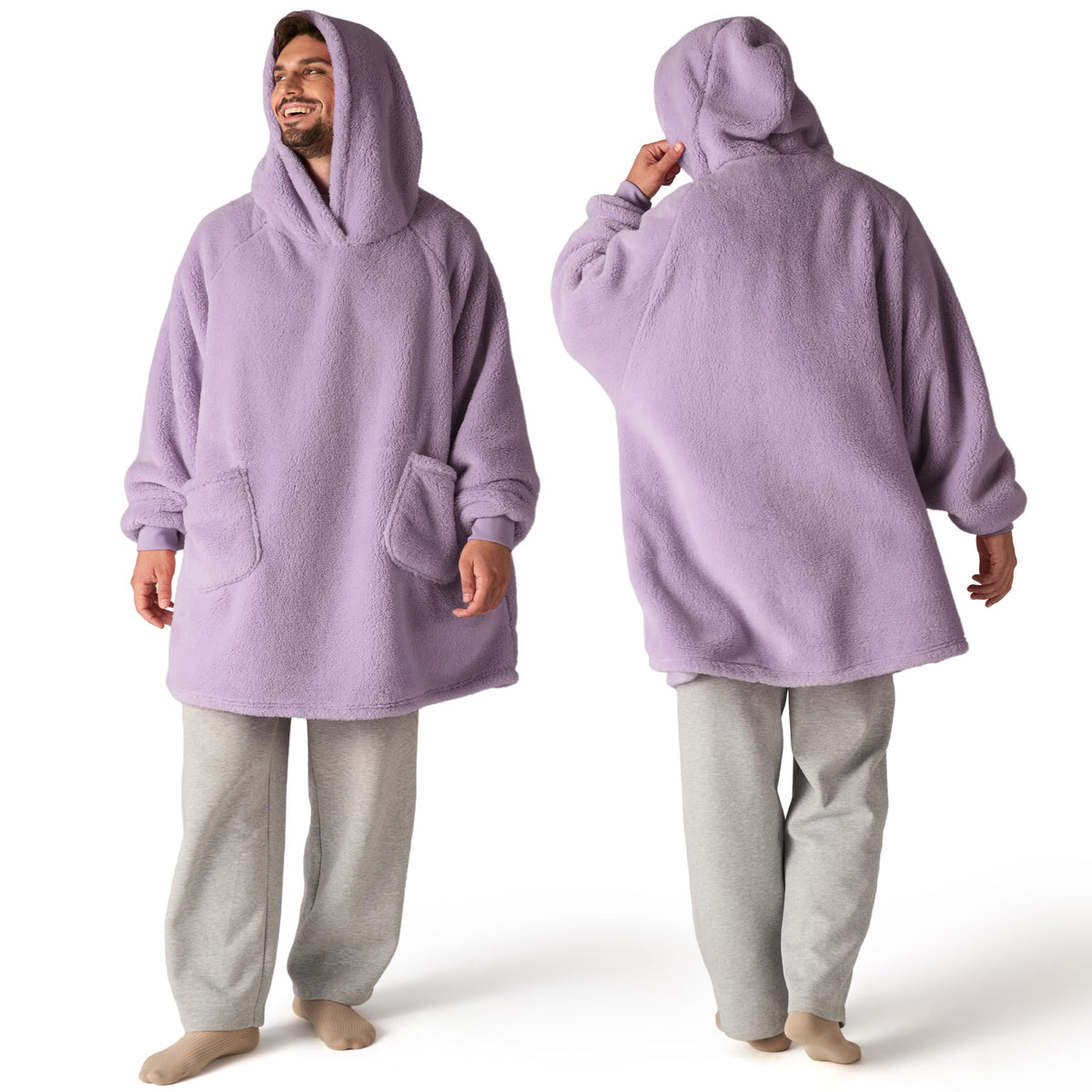 Bedsure Soft Wearable Blanket Hoodies for Women, Grey, Standard