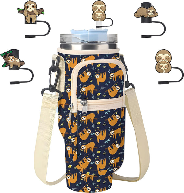 Stanley Cup Bag, Cup Holder for Stanley 30oz/40oz Tumbler with Handle, Stanley Carrier Bag with 4Pcs Cute Straw Topper for Stanley Cup Accessories