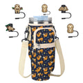 Stanley Cup Bag, Cup Holder for Stanley 30oz/40oz Tumbler with Handle, Stanley Carrier Bag with 4Pcs Cute Straw Topper for Stanley Cup Accessories