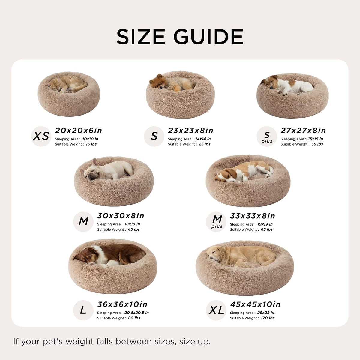 Bedsure Calming Dog Bed for Small Dogs - Donut Washable Small Puppy Bed, 23 inches Anti-Slip Round Fluffy Plush Faux Fur Large Cat Bed, Fits up to 25 lbs Pets, Camel