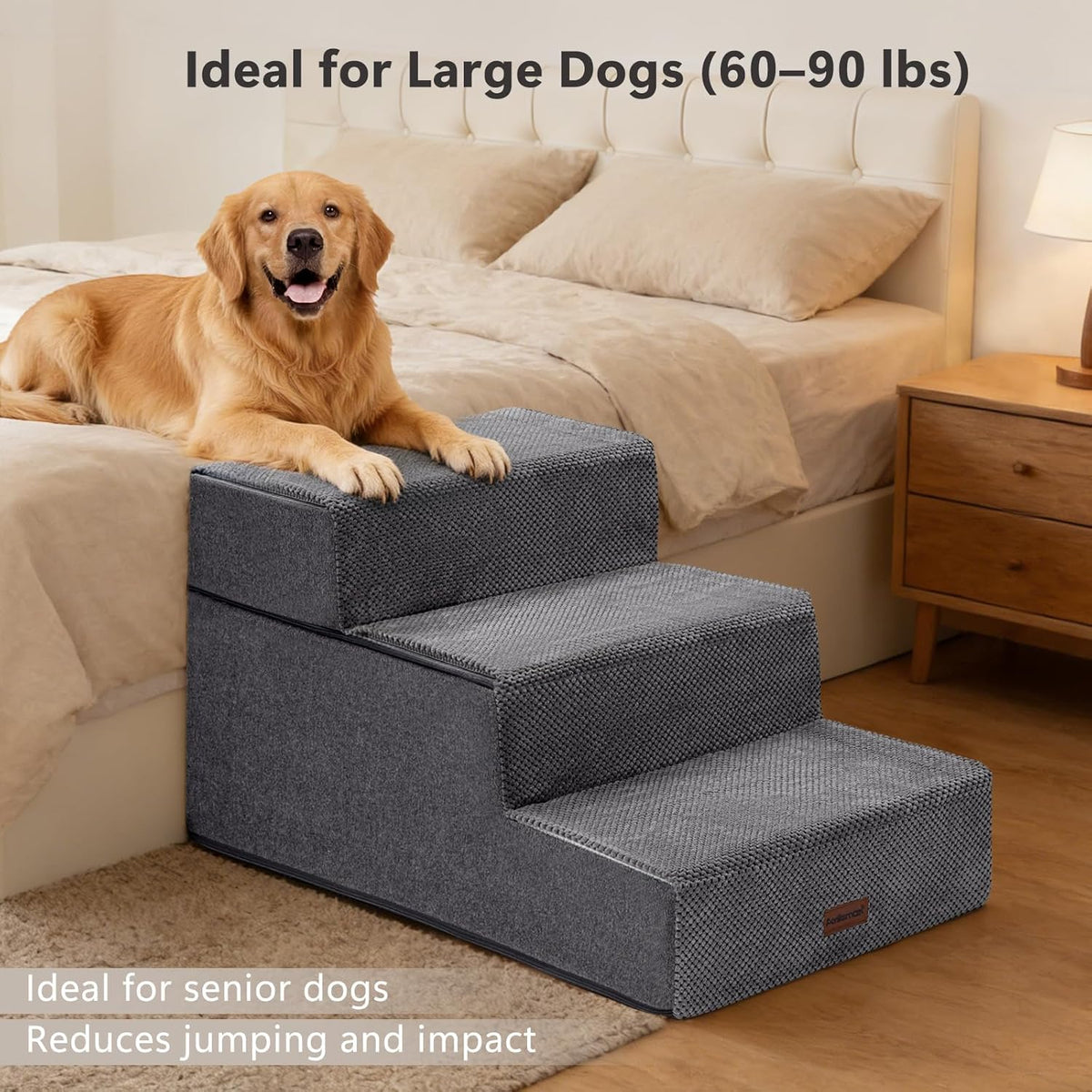 Dog Stairs for Large Dogs 18" H, Extra Wide Pet Steps for Couches & Beds | Aodisman Pet Stairs with 20" Wide,Deep Steps and Reinforced Support Boards for Easy Climb,Ideal for Large & Senior Dogs,Grey