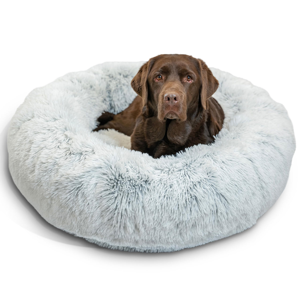 Best Friends by Sheri The Original Calming Donut Dog Bed for Large Dogs up to 100 lbs, Shag Faux Fur, Taupe, Large, 36" x 36"