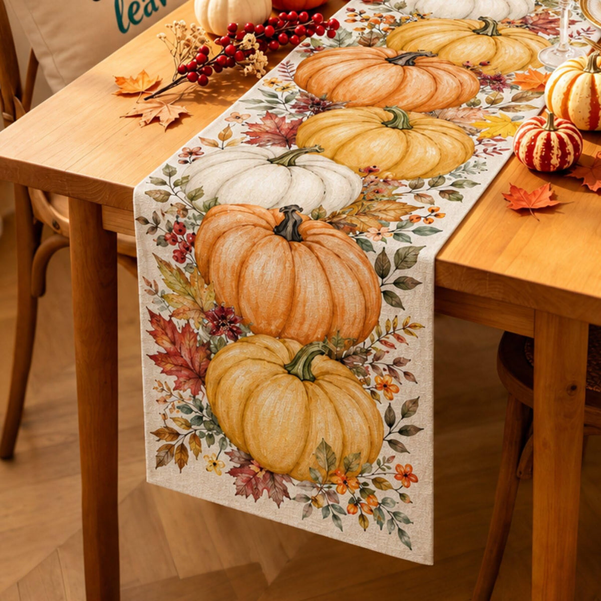 Fall Table Runner 13×72 in with Fall Decor Pumpkin, Sunflower&Leaf