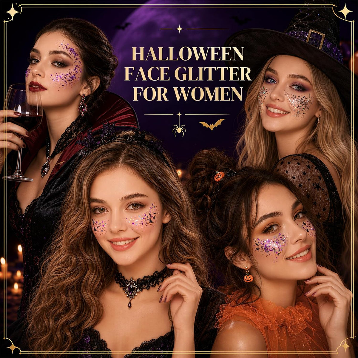 Halloween Body Glitter Stick for Face and Hair, Bat Cross Ghosts Sequins