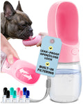 MalsiPree Leak-Proof Portable Dog Water Bottle for Travel - 19 oz, with Pink Bowl - Food Grade Plastic - Dog Bowls - Puppy Essentials - Pet Water Bottle for Trail Hiking, Park Visit & Beach Days