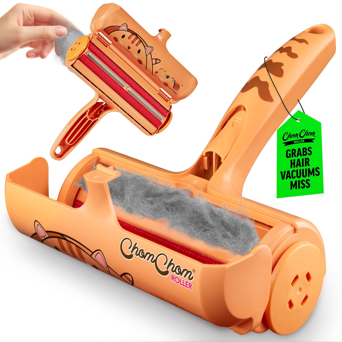 ChomChom Roller Pet Hair Remover – Reusable Lint Roller Pet Hair Removal Tool for Clothes, Couches, Cars and Travel - Cat Dog Hair Remover, Compact, No Sticky Refills Needed (Mini Roller)