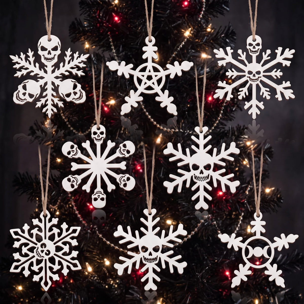8 Pcs Rustic Christmas Tree Ornaments, Farmhouse Wooden Christmas Ornament