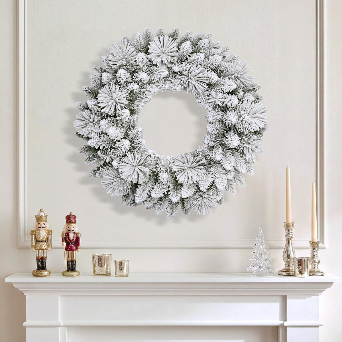 Puleo International 24 inch Flocked Spruce Artificial Christmas Wreath