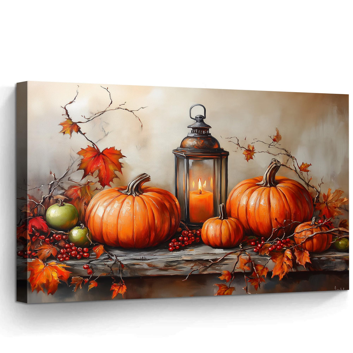 YZDQLANY Canvas Wall Art Autumn Landscape Dog Pumpkin Wall Decor